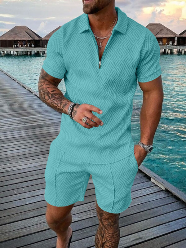 Men s Tracksuit Casual Short Sleeve Zipper Polo Shirt Shorts Set for Men Casual Streetwear 2 1