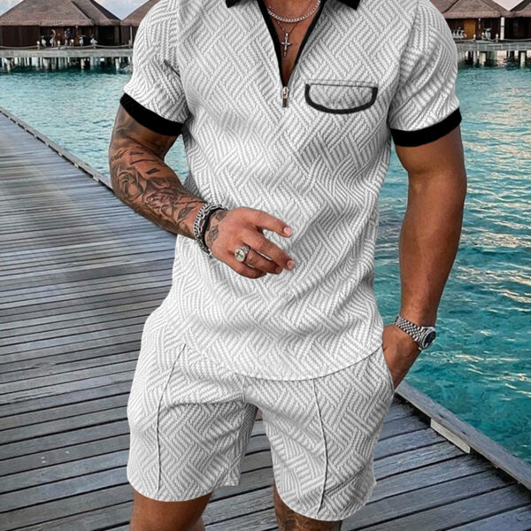 Men s Tracksuit Casual Short Sleeve Zipper Polo Shirt Shorts Set for Men Casual Streetwear 2 3