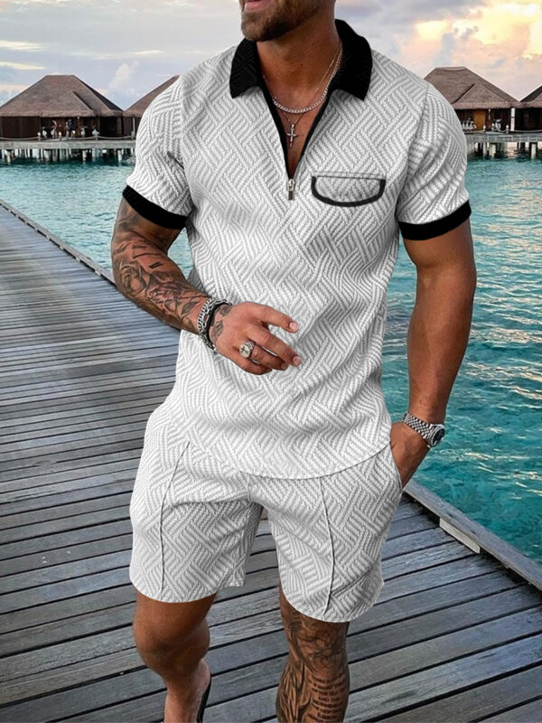 Men s Tracksuit Casual Short Sleeve Zipper Polo Shirt Shorts Set for Men Casual Streetwear 2 3