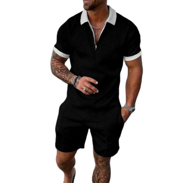 Men s Tracksuit Casual Short Sleeve Zipper Polo Shirt Shorts Set for Men Casual Streetwear 2 4