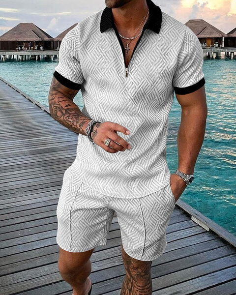 Men s Tracksuit Casual Short Sleeve Zipper Polo Shirt Shorts Set for Men Casual Streetwear 2 4.jpg 640x640 4