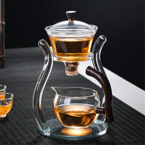 RORA Glass Teapot Set Automatic Lazy Teapot Magnetic Rotating Kungfu Heat Resistant Teapot Suit 1