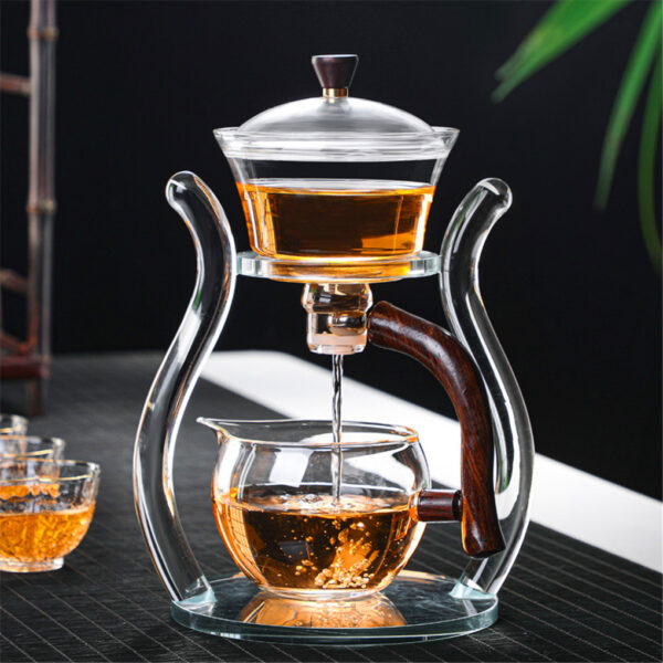 RORA Glass Teapot Set Automatic Lazy Teapot Magnetic Rotating Kungfu Heat Resistant Teapot Suit 3