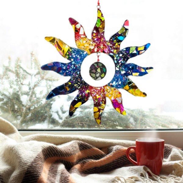 Rainbow Sun Suncatcher Pendant Acrylic Stained Glass Figurine Ornaments Crafts Window Hanging Decoration Home Garden Outdoor 1