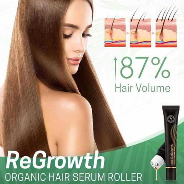 Regrowth Organic Hair Serum Roller Ṣeto Idagba Irun Irun Biotin Serum Yipo Mẹta Lori Idagba Irun Massager 4