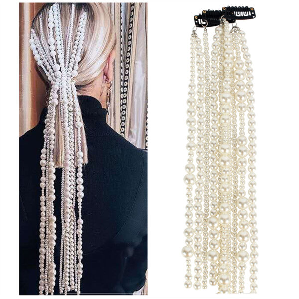 Simulated Pearl Long Tassel Chain Bridal Female Hair Clip Party Wedding Accessories Hair Jewelry Wedding Hair 1