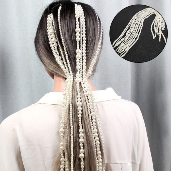 Cadena de borla llarga de perles simulades Pinça de pèl de núvia per a dona Accessoris de boda per a festes Joieria per a cabells de boda