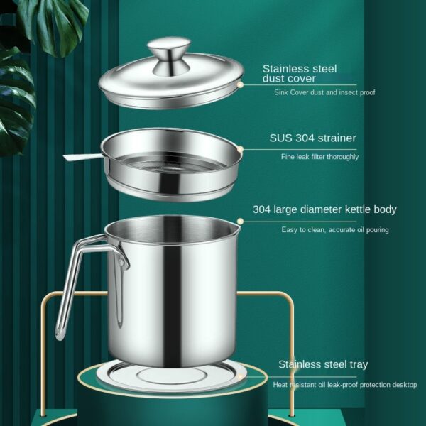 Stainless Steel Oil Pot Kitchen Storage Thickened Household Filter Net Large Capacity Filter Pot Residue Storage 1