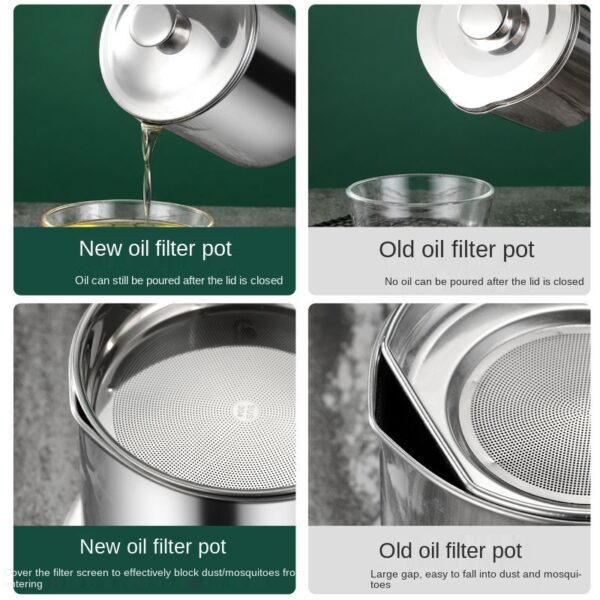 Stainless Steel Oil Pot Kitchen Storage Thickened Household Filter Net Large Capacity Filter Pot Residue Storage 4