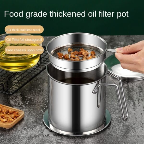 Stainless Steel Oil Pot Kitchen Storage Thickened Household Filter Net Large Capacity Filter Pot Residue Storage