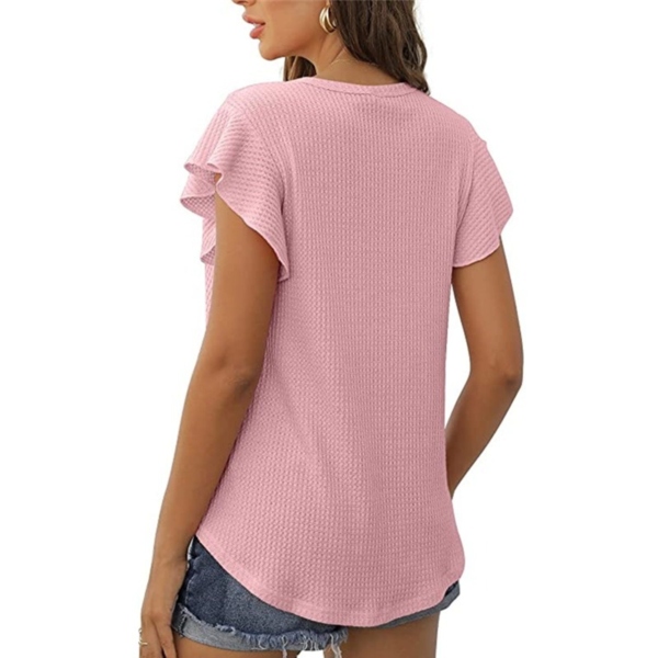 Summer New 2022 European and American Women s T shirt Tops Solid Color Waffle Loose Round 3