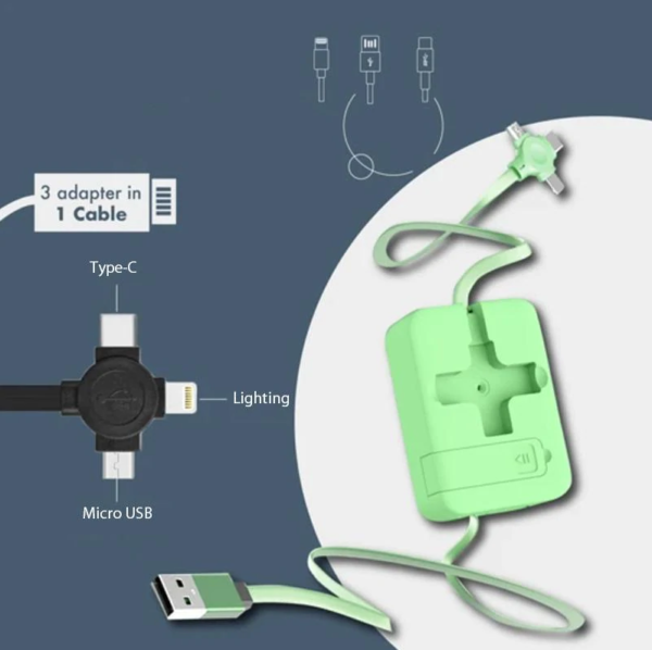 Rolla Cábla Muirir Trí In One Lúibín Stórála Teileascópach Macaron MICRO Lightning CINEÁL C Cábla Muirir 2