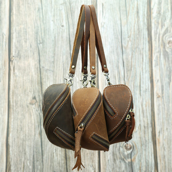 Unisex Creative Retro Crazy Horse Real Leather Key Bag Zipper Key Card Bag Door Car With 5