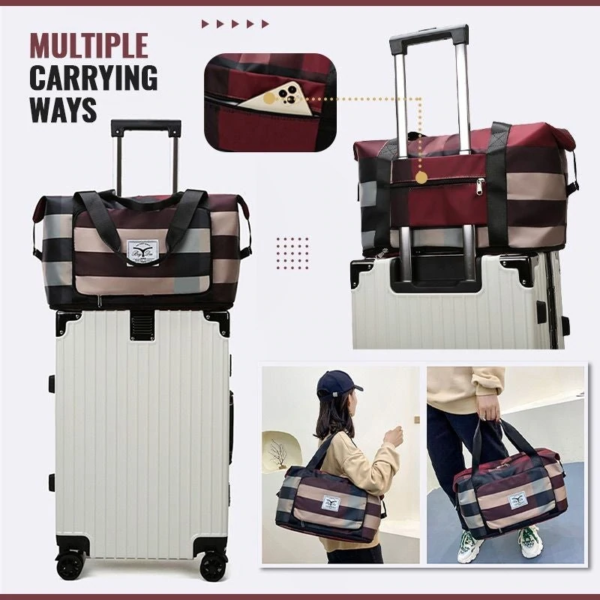 Hindi tinatagusan ng tubig Folding High Capacity Duffel Bag Fashion Plaid Travel Bag Women Cabin Tote Bag Weekend Gym 2