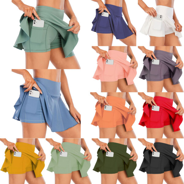 Women Sports Skort with Built in Shorts Pockets Solid Color High Waist Pleated Skirt in 12 3