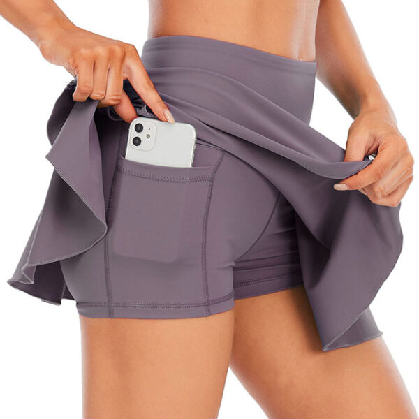 Dames Sport Skort mei ynboude koarte broekzakken Effen kleur Hege taille plissé rok yn 12 6.jpg 640x640 6