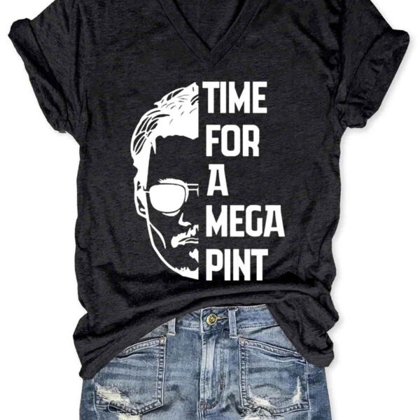 Women s Time For A Mega Pint Johnny Depp V Neck T Shirt 1