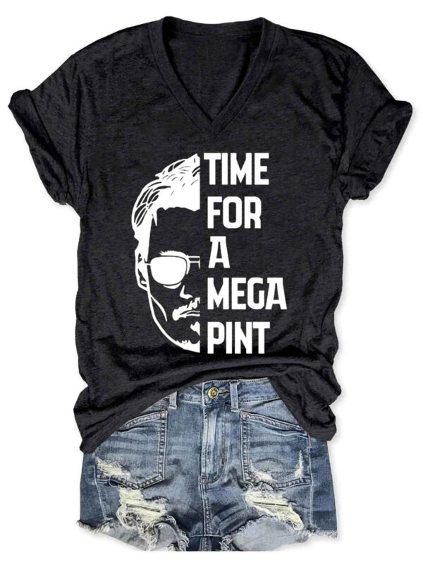 Women s Time For A Mega Pint Johnny Depp V Neck T Shirt 1