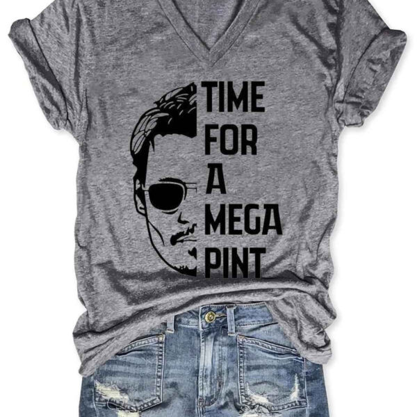 Women s Time For A Mega Pint Johnny Depp V Neck T Shirt 2