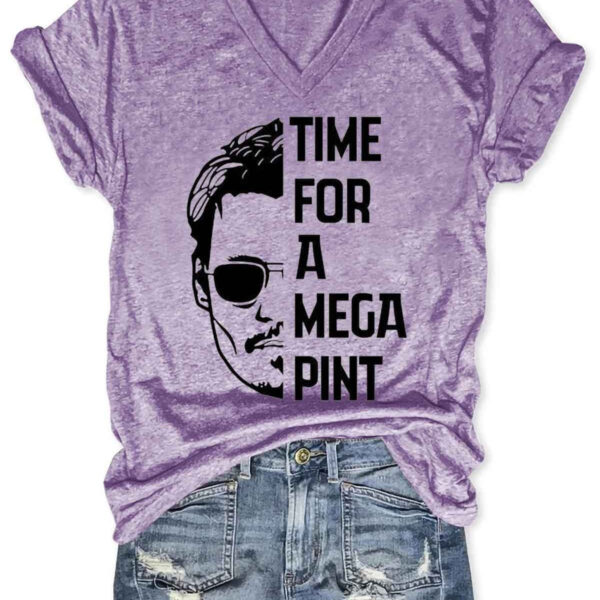 Women s Time For A Mega Pint Johnny Depp V Neck T Shirt 4