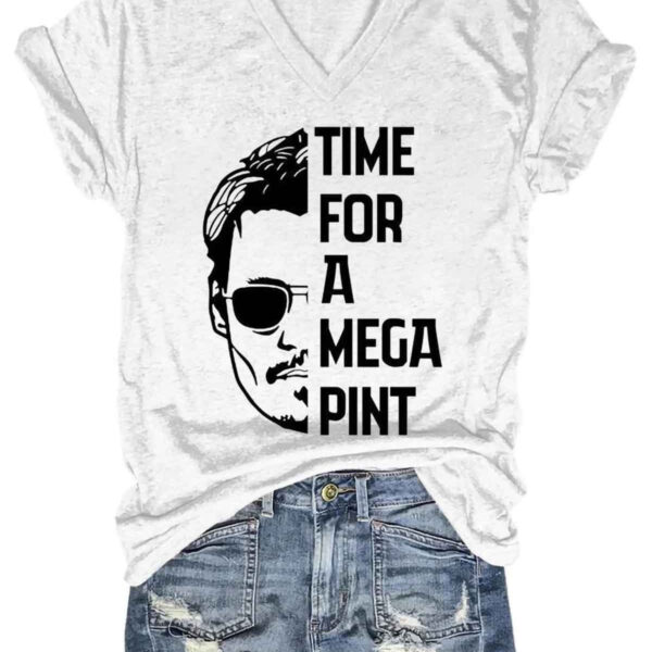Women s Time For A Mega Pint Johnny Depp V Neck T Shirt 5