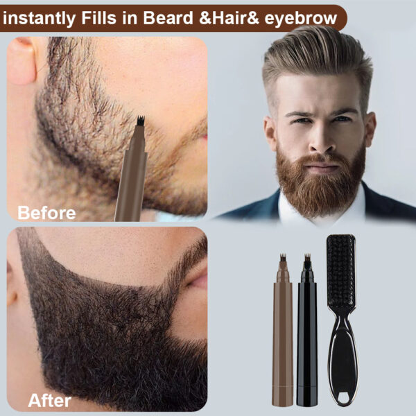 1Set Beard Filler Pen Set Waterproof Beard Pen Beard Stroke Pen Set Black Brown Hair Pencil 2