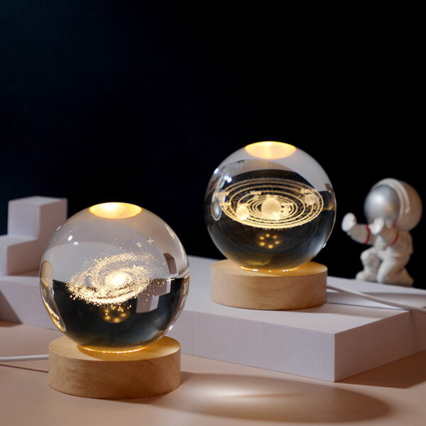 Creative crystal ball universe galaxy series night light solid wood base luminous crystal led light small 2