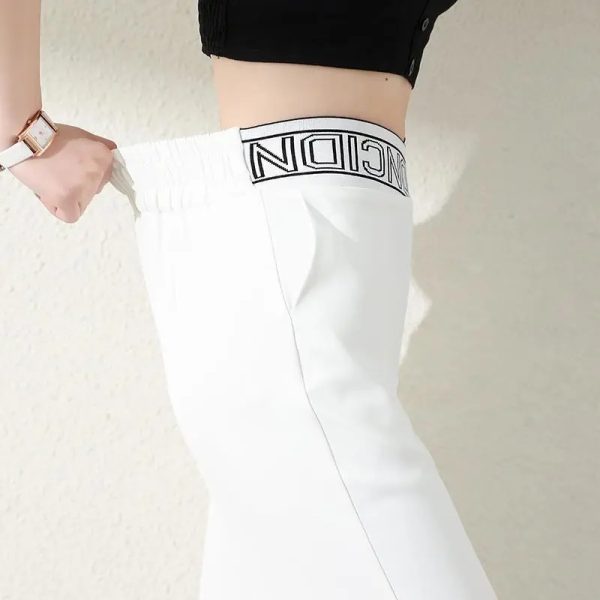 Ice Silk Wide leg Pants Womens High Waist Drooping Letter Elastic Waist 2022 Spring Summer Thin 1