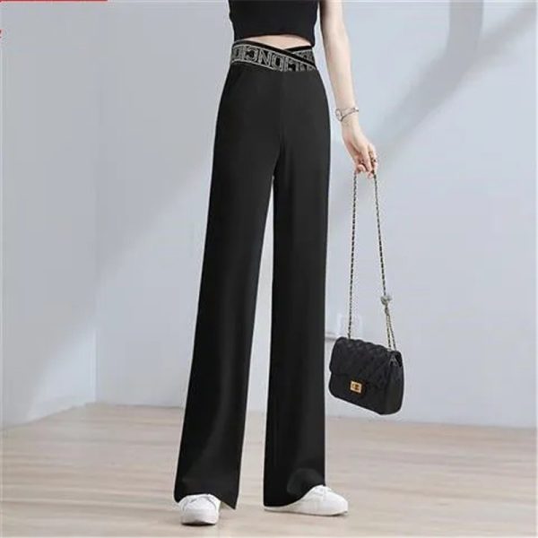 Ice Silk Wide leg Pants Womens High Waist Drooping Letter Elastic Waist 2022 Spring Summer Thin 2