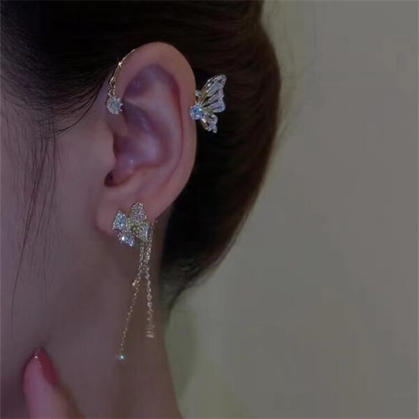 Korean Sparkling Zircon Flower Butterfly Ear Cuff Without Piercing Tassel Clip Earrings for Women Simple Ear 1