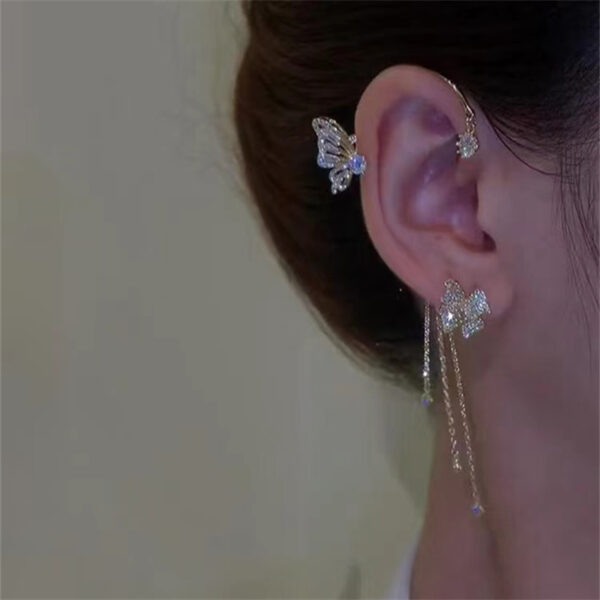 Korean Frizzanti Zircon Fjura Farfett Ear Cuff Mingħajr Piercing Tassel Clip Imsielet għan-Nisa Sempliċi Widna 2