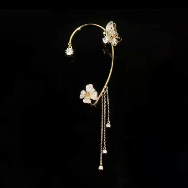 Cercei cu ciucuri cu ciucuri coreeane, floare de zircon, fluture, ureche, fără piercing, ureche simplă 4