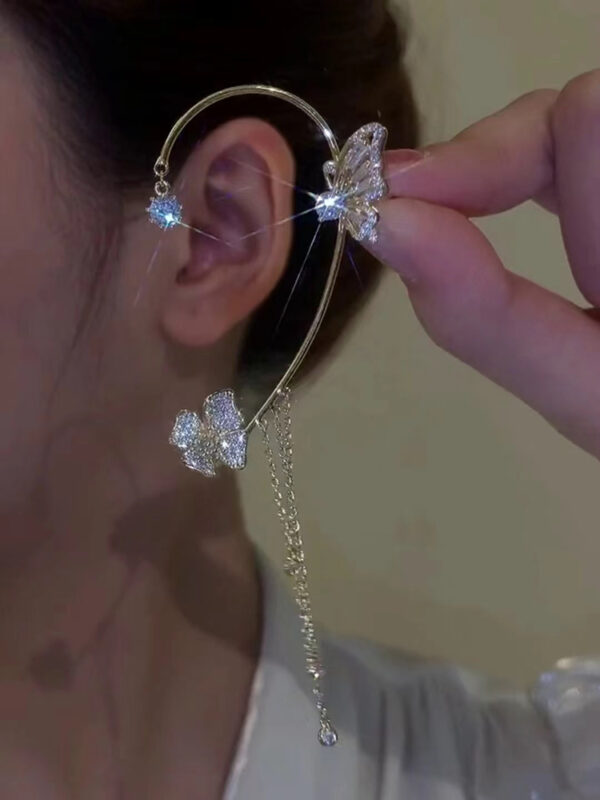 Korean Frizzanti Zircon Fjura Farfett Ear Cuff Mingħajr Piercing Tassel Clip Imsielet għan-Nisa Sempliċi Widna 5