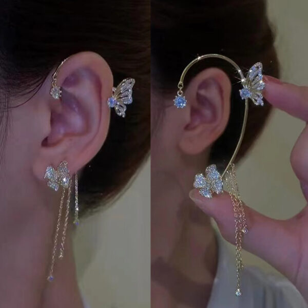 Korean Frizzanti Zircon Fjura Farfett Ear Cuff Mingħajr Piercing Tassel Clip Imsielet għan-Nisa Widna sempliċi