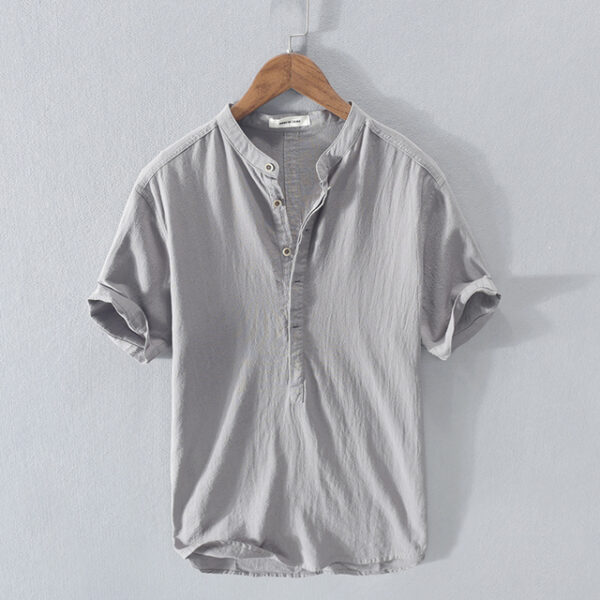Linen cotton shirt men 2020 new summer short sleeve blue tops breathable solid soft shirt man 1.jpg 640x640 1