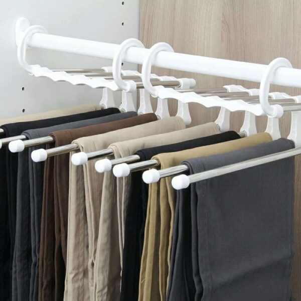 Multi functional 5 in 1 Trouser Storage Rack Adjustable Pants Tie Storage Shelf Closet Organizer Stainless 3