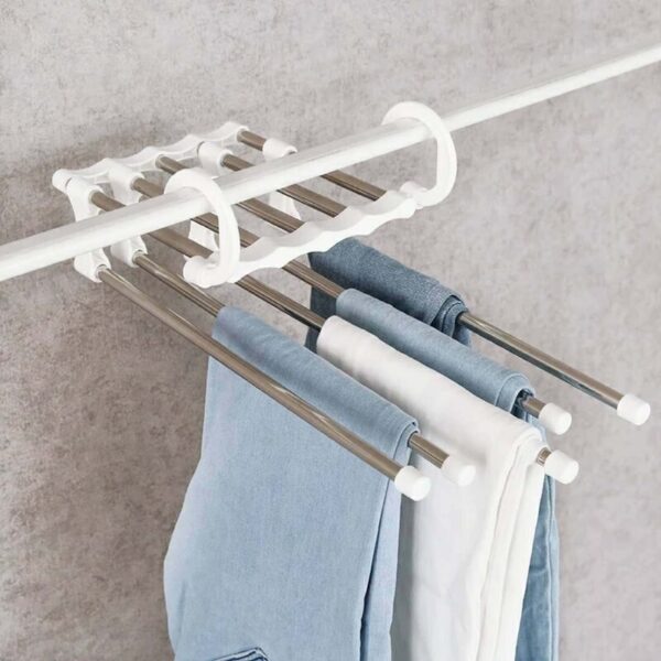 Multi functional 5 in 1 Trouser Storage Rack Adjustable Pants Tie Storage Shelf Closet Organizer Stainless 4