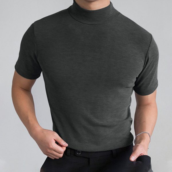 New Tight Fashion T shirt Casual Streetwear High neck Solid Color Short sleeved Bottoming Shirt S 2