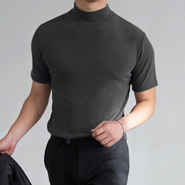 New Tight Fashion T shirt Casual Streetwear High neck Solid Color Short sleeved Bottoming Shirt S 3