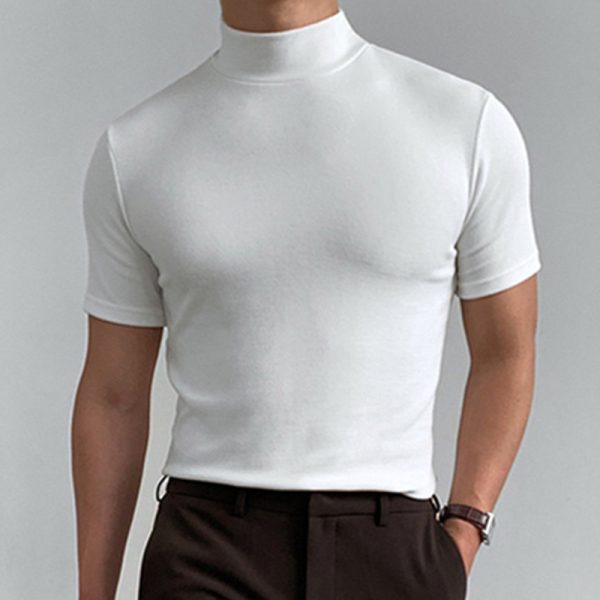 New Tight Fashion T shirt Casual Streetwear High neck Solid Color Short sleeved Bottoming Shirt S