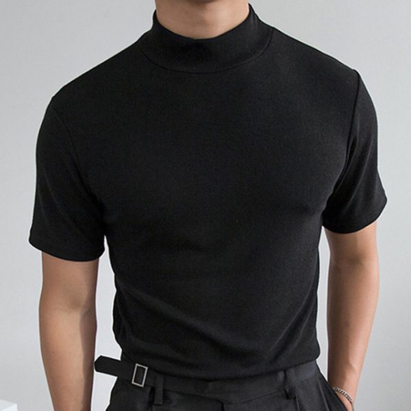 New Tight Fashion T shirt Casual Streetwear High neck Solid Color Short sleeved Bottoming Shirt