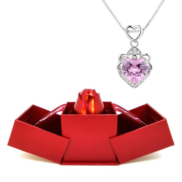 Rose Jewelry Storage Box Elegant Crystal Pendant Necklace Romantic Valentine's Day Gift for Women Girls 1