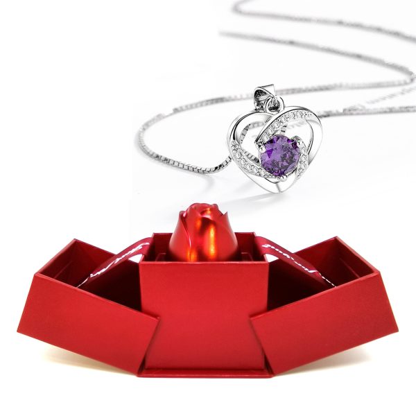 Rose Jewelry Storage Box Elegant Crystal Pendant Necklace Romantic Valentine's Day Gift for Women Girls 4