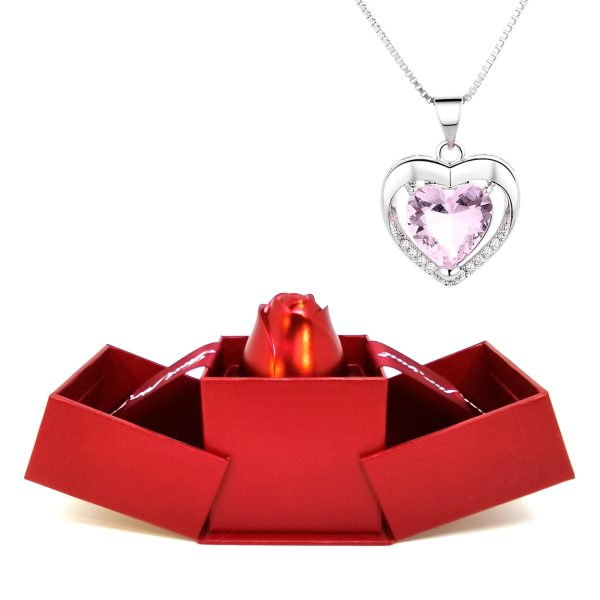 Rose Jewelry Storage Box Elegant Crystal Pendant Necklace Romantic Valentine s Day Gift for Women Girls 5