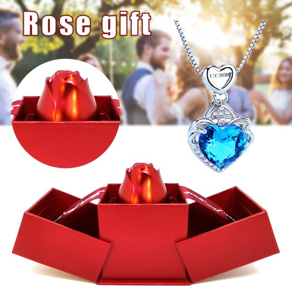 Rose Jewelry Storage Box Elegant Crystal Pendant Necklace Romantic Valentine's Day Gift for Women Girls