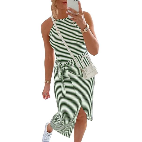 Striped Sleeveless Long Dress Women Sexy Casual Fashion Split Summer Beach Holiday Lace Up Belt Vestidos 2.jpg 640x640 2