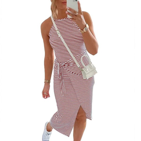 Striped Sleeveless Long Dress Women Sexy Casual Fashion Split Summer Beach Holiday Lace Up Belt Vestidos 3.jpg 640x640 3