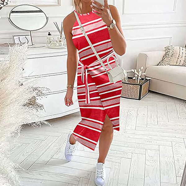 Striped Sleeveless Long Dress Women Sexy Casual Fashion Split Summer Beach Holiday Lace Up Belt Vestidos 5.jpg 640x640 5