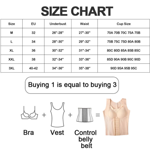 Women 3 in 1 Body Shapewear Posture Corrector Underwear Tummy Control Back Support Push Up Bra 1