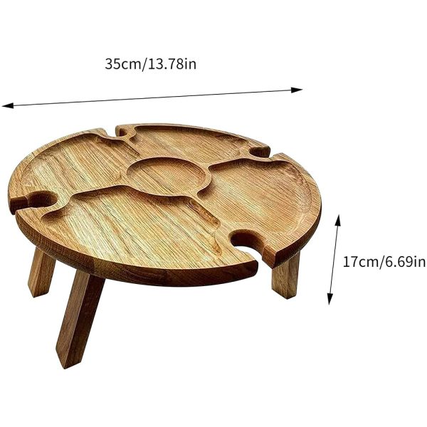 Wooden Outdoor Folding Picnic Table with Glass Holder Round Foldable Desk Wine Glass Rack Collapsible Camping 5